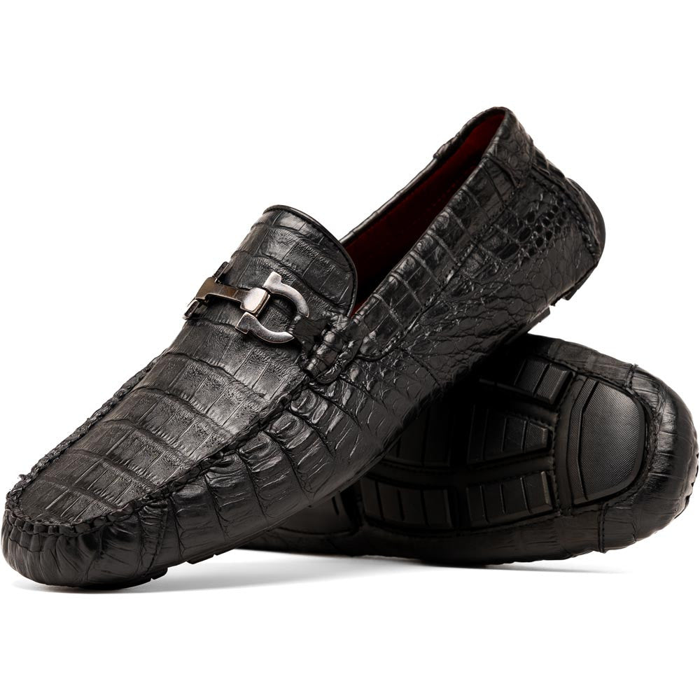Marco Di Milano Parma Black Caiman Belly Bit Driving Loafers
