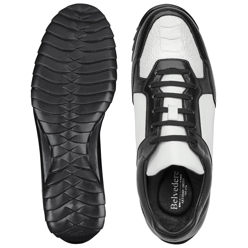 Belvedere Corvo Black & White Genuine Ostrich Leg Casual Sneakers (USA Men Size)