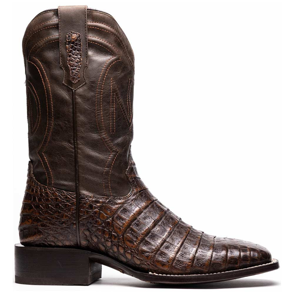 Tucson Genuine Caiman Belly Skin Aged Brown Cowboy Boot | Marco Di Milano Western Boots