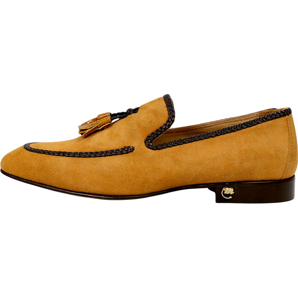 Mauri Chic Men's Toffee Exotic Ostrich / Suede Leather Tassels Slip-On Loafer
