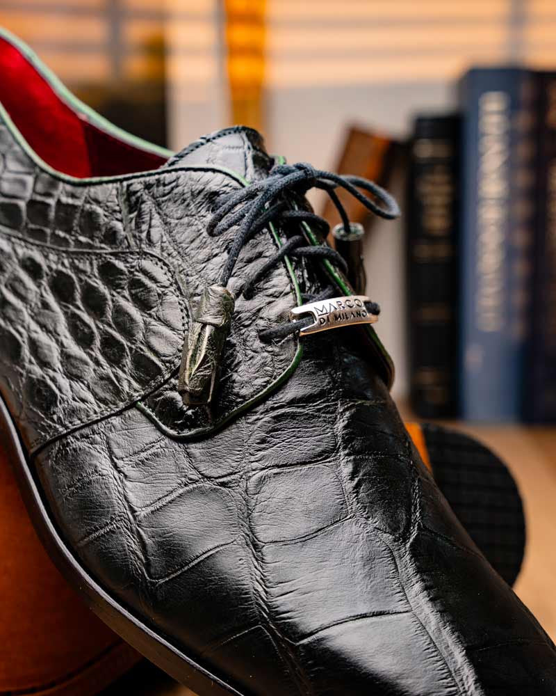 Marco Di Milano Fitipaldi Olive Alligator Derby Shoes