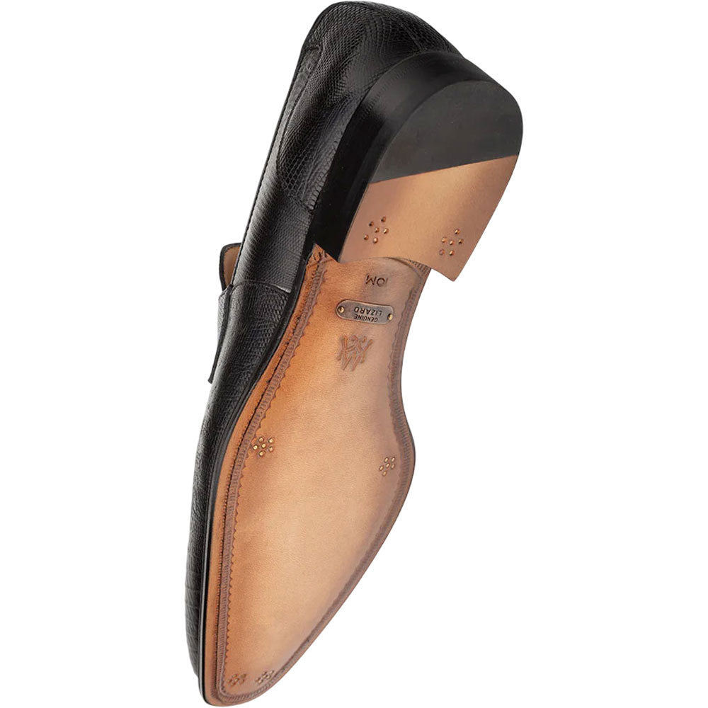 Mezlan Mayor Black Genuine Lizard Penny Loafer - Hand-Burnished Handmade Spanish Exotic Loafer
