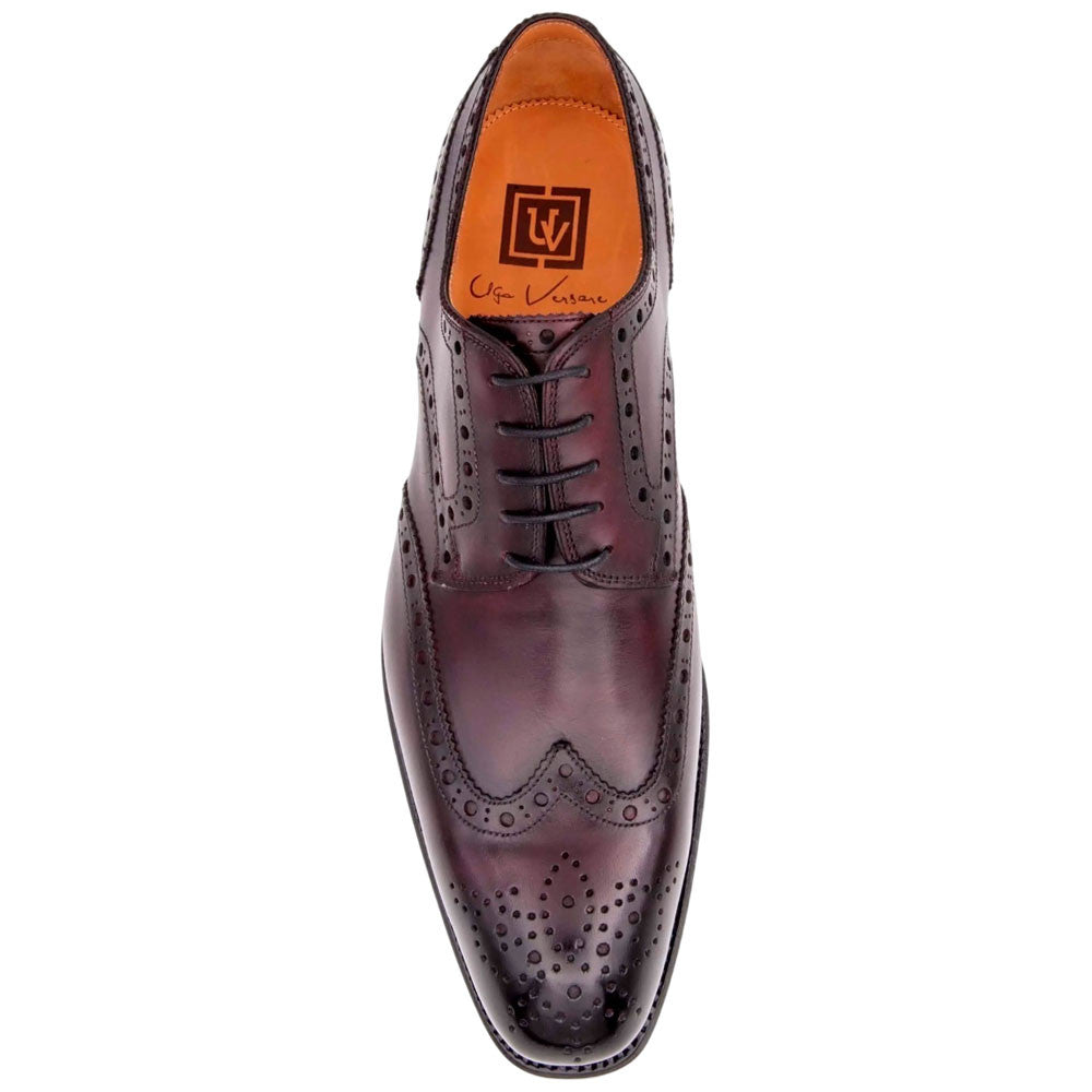 Ugo Vasare H and H Brogue Goodyear Welt Wingtip Bubble Toe Burgundy Dress Shoes