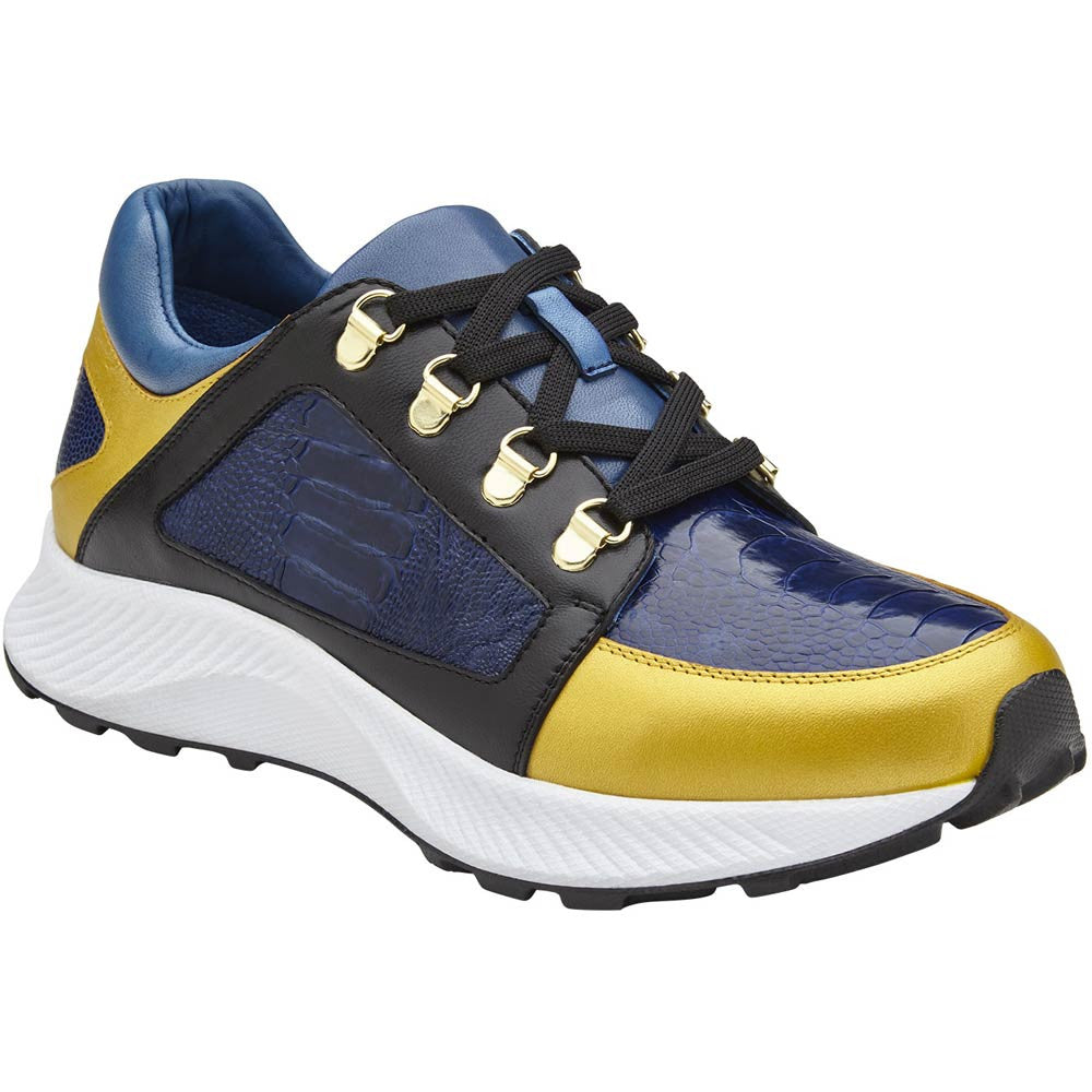 Belvedere Adam Gold/Electric Blue/Black Men’s Genuine Ostrich & Soft Italian Calf Leather Sneakers