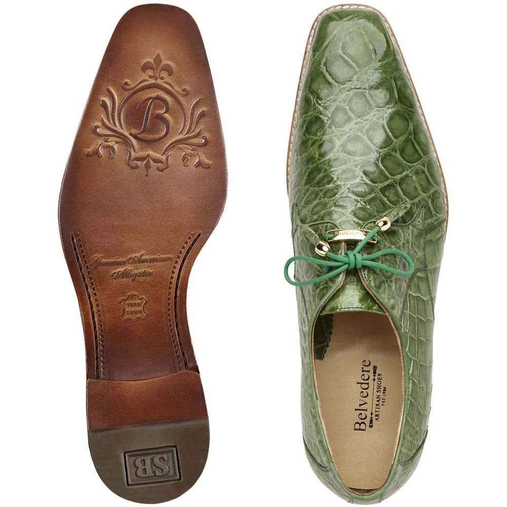 Belvedere Lago Pistachio Men’s Genuine American Alligator Lace Up Shoes