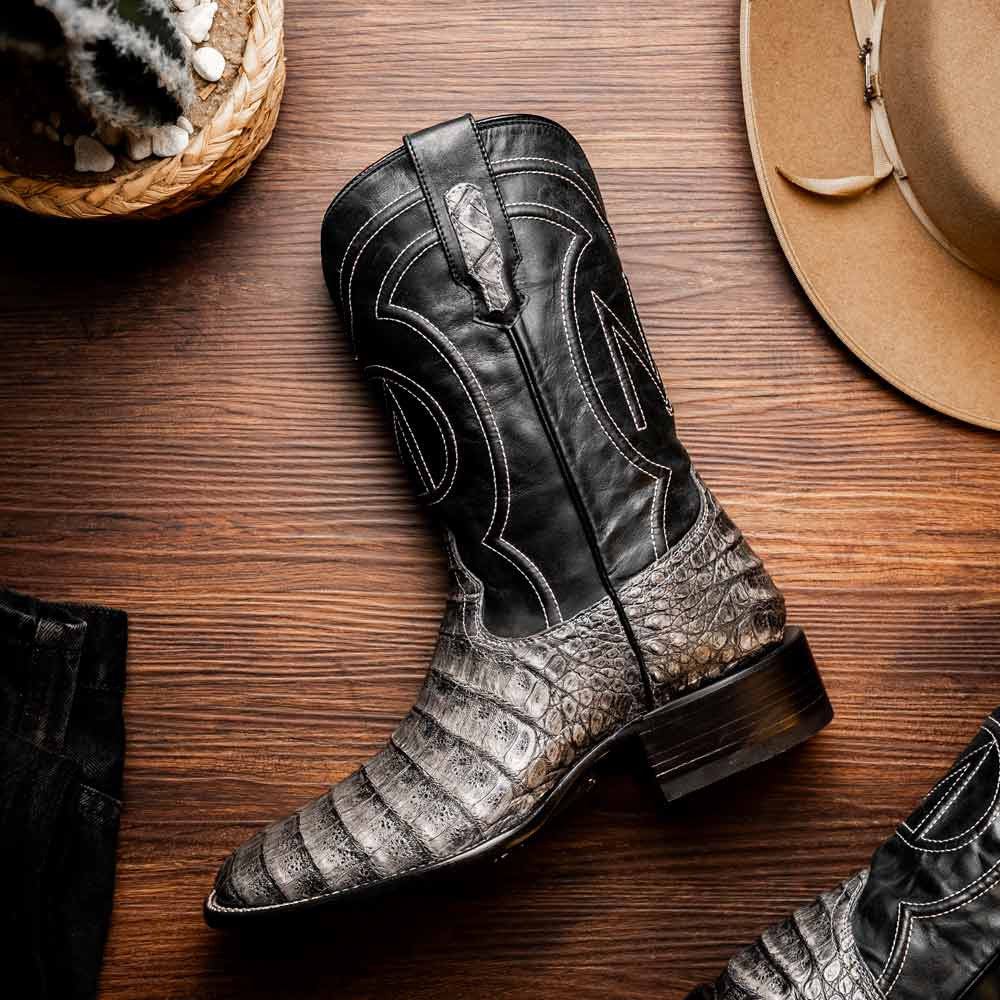 Tucson Genuine Caiman Belly Skin Stone Gray Cowboy Boot | Marco Di Milano Western Boots