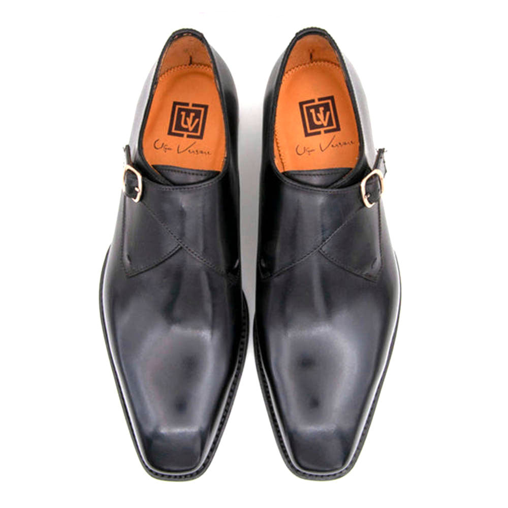 UGo Vasare Edward Sr. Elegant Hand-Crafted Monk Strap Black Shoes - Slip-On Formal