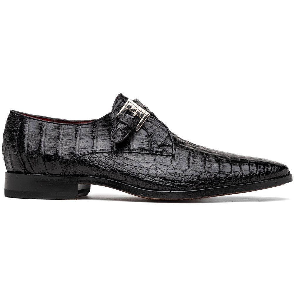 Rovigo Black Men’s Genuine Caiman Crocodile Dress Monk Strap | Marco Di Milano