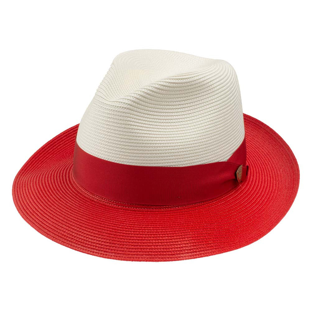 Dobbs Toledo Milan Straw Hat in Ivory/Red