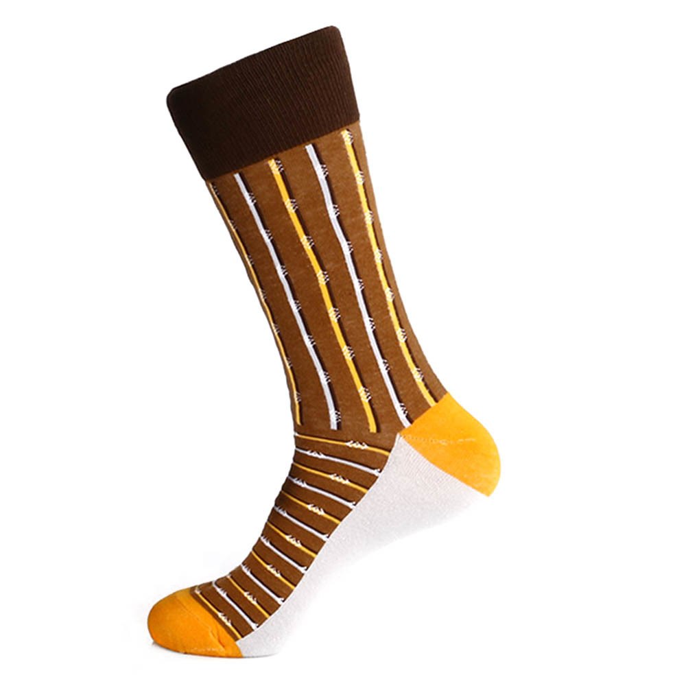 Steven Land Two Tone Stripes Pattern Brown Multi Cotton Nylon Spandex Socks