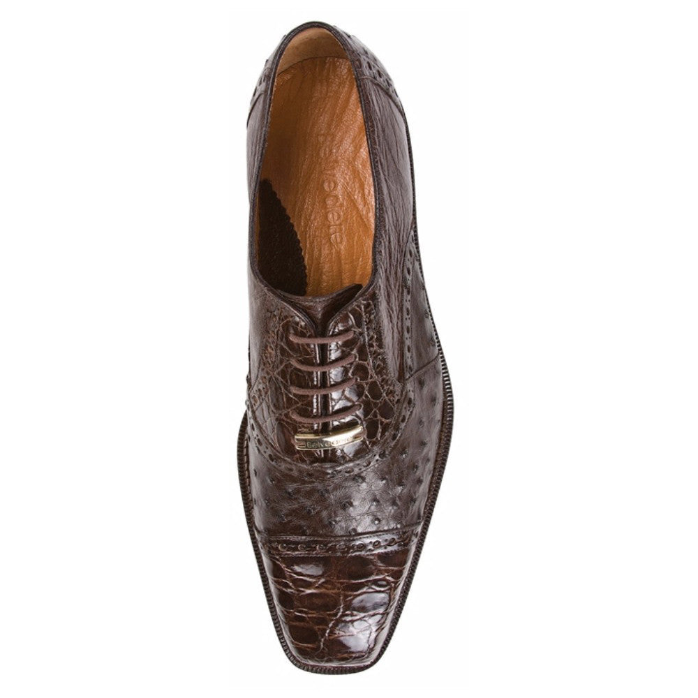 Belvedere Onesto Brown Men's Ostrich & Crocodile Leather Lace Up Shoes