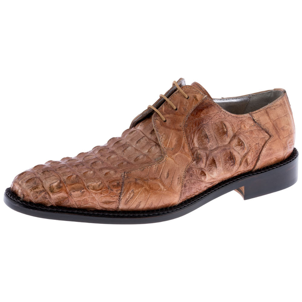MAURI Shoes Men’s Pitti Derby Cognac Hornback & Baby Crocodile Leather Luxury Dress Shoes