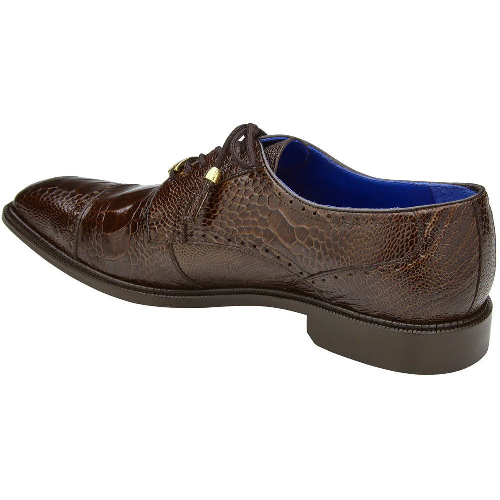 Belvedere Batta Chocolate Men's Genuine Ostrich Cap Toe Lace Up Shoes