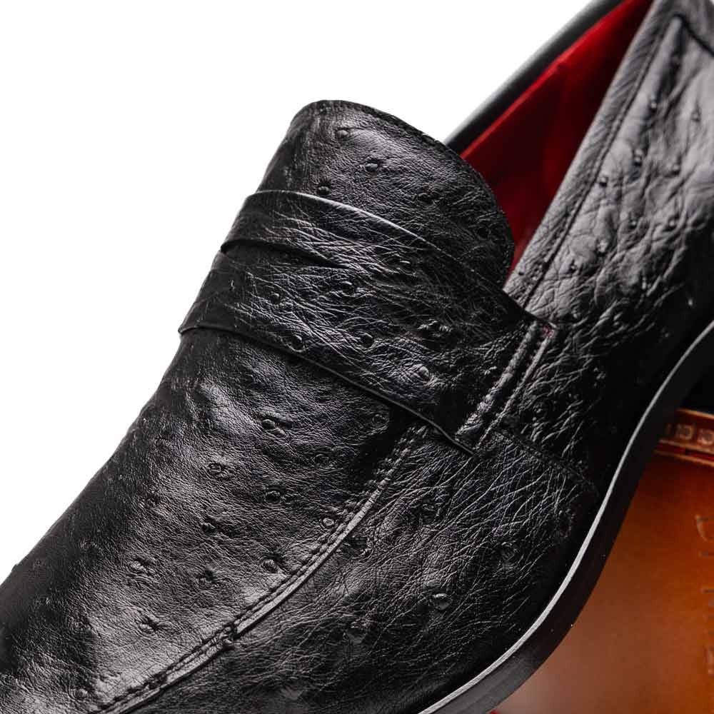 Salvatore Black Men’s Full Quill Ostrich Skin Slip-on Loafers | Marco Di Milano
