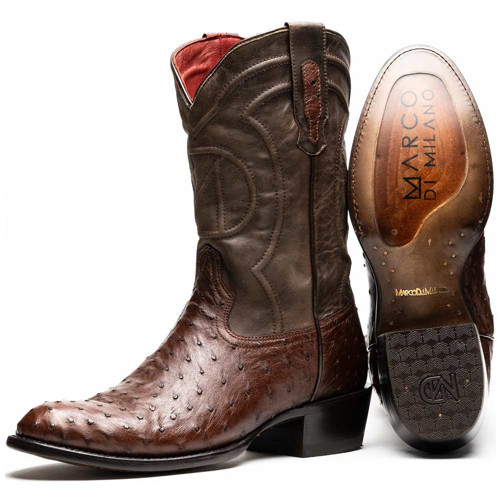 Savannah Genuine Full Quill Ostrich Skin Cowboy Tabac Boot | Marco Di Milano Western Boots