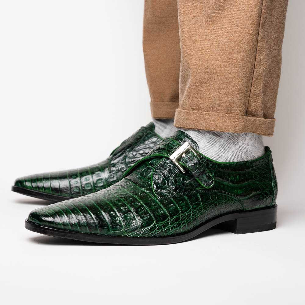 Rovigo Green Men’s Genuine Caiman Crocodile Skin Monk Strap | Marco Di Milano