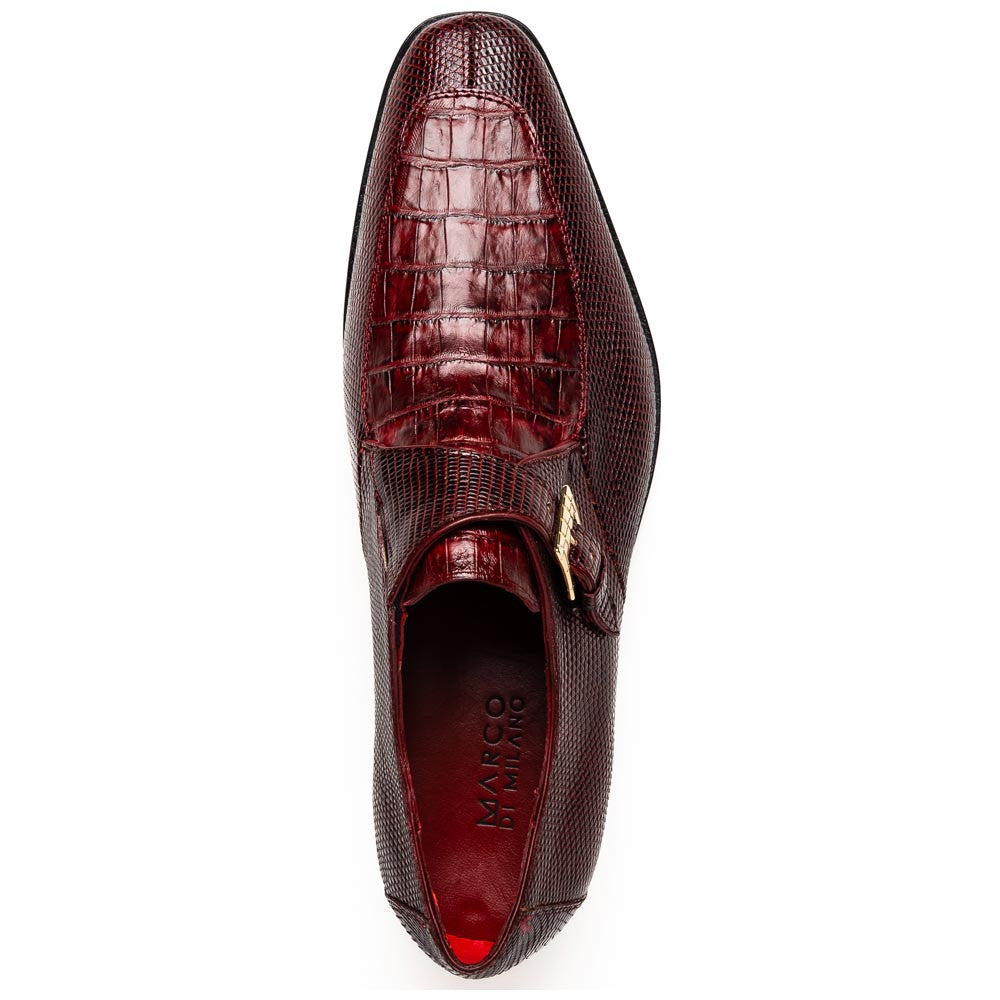 Toluca Genuine Crocodile and Lizard Skin Wine Monk Strap | Marco Di Milano