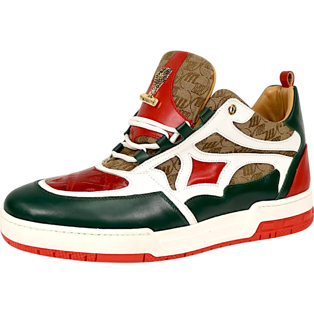Mauri Abstract Men's Green / Red Exotic Crocodile / Fabric / Nappa Leather Casual Sneaker