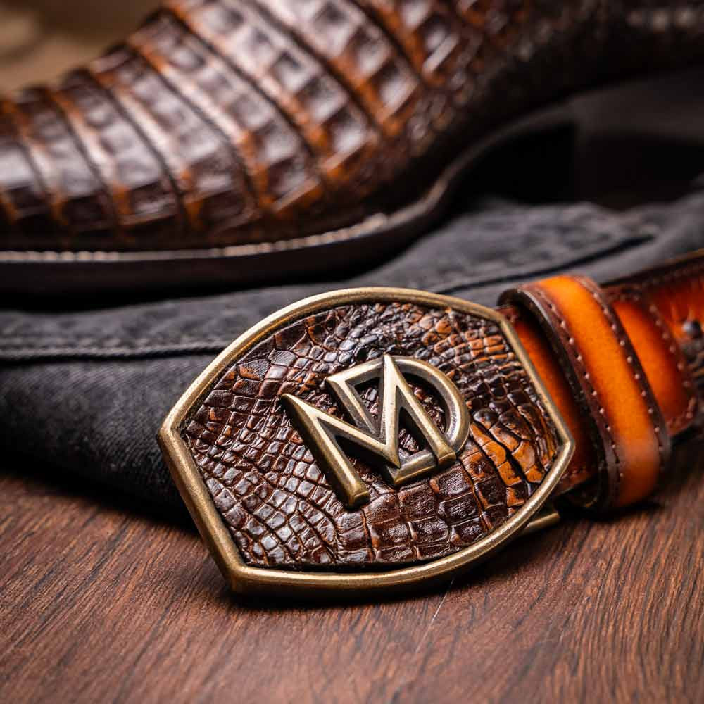 Tucson Genuine Caiman Belly Skin Aged Brown Cowboy Boot | Marco Di Milano Western Boots