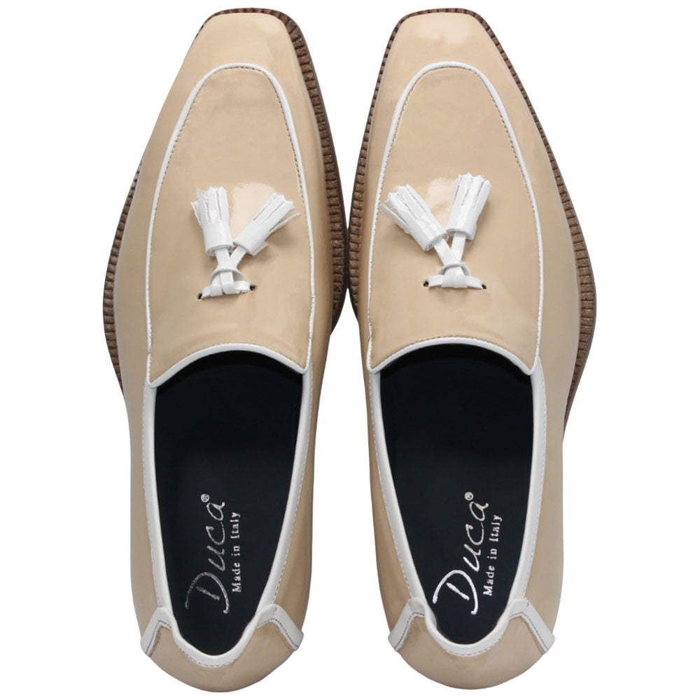 Fano Beige & White Patent Leather Slip On | Duca Dress Loafers for Men