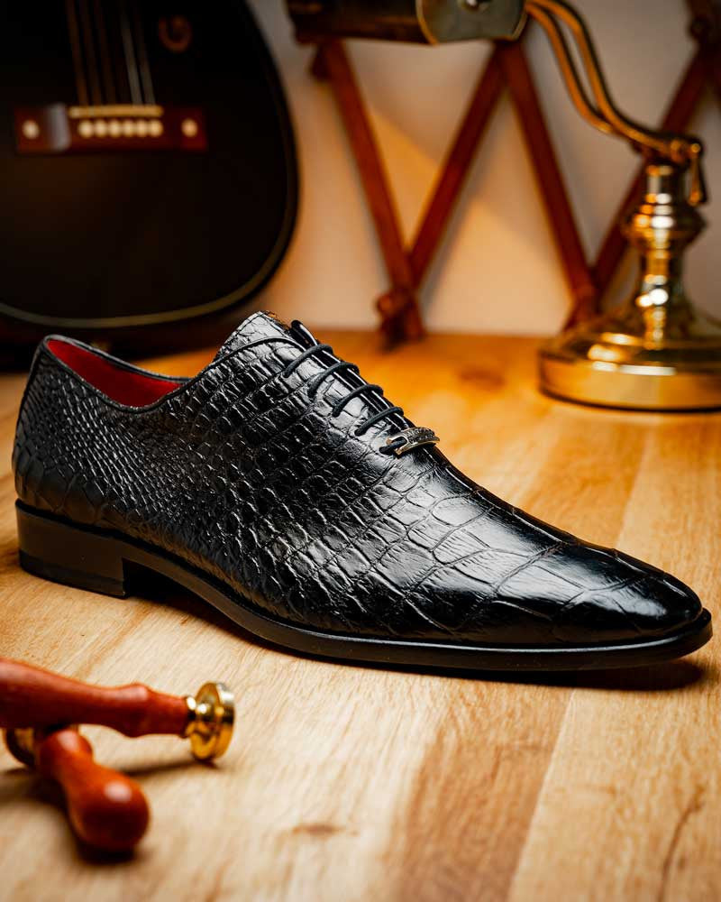Marco Di Milano Bono Black Alligator Dress Shoes