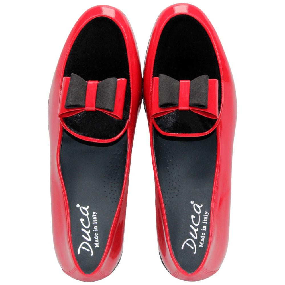 Amalfi Red & Black Velvet & Patent Leather Slip on | Duca Bow Dress Loafers