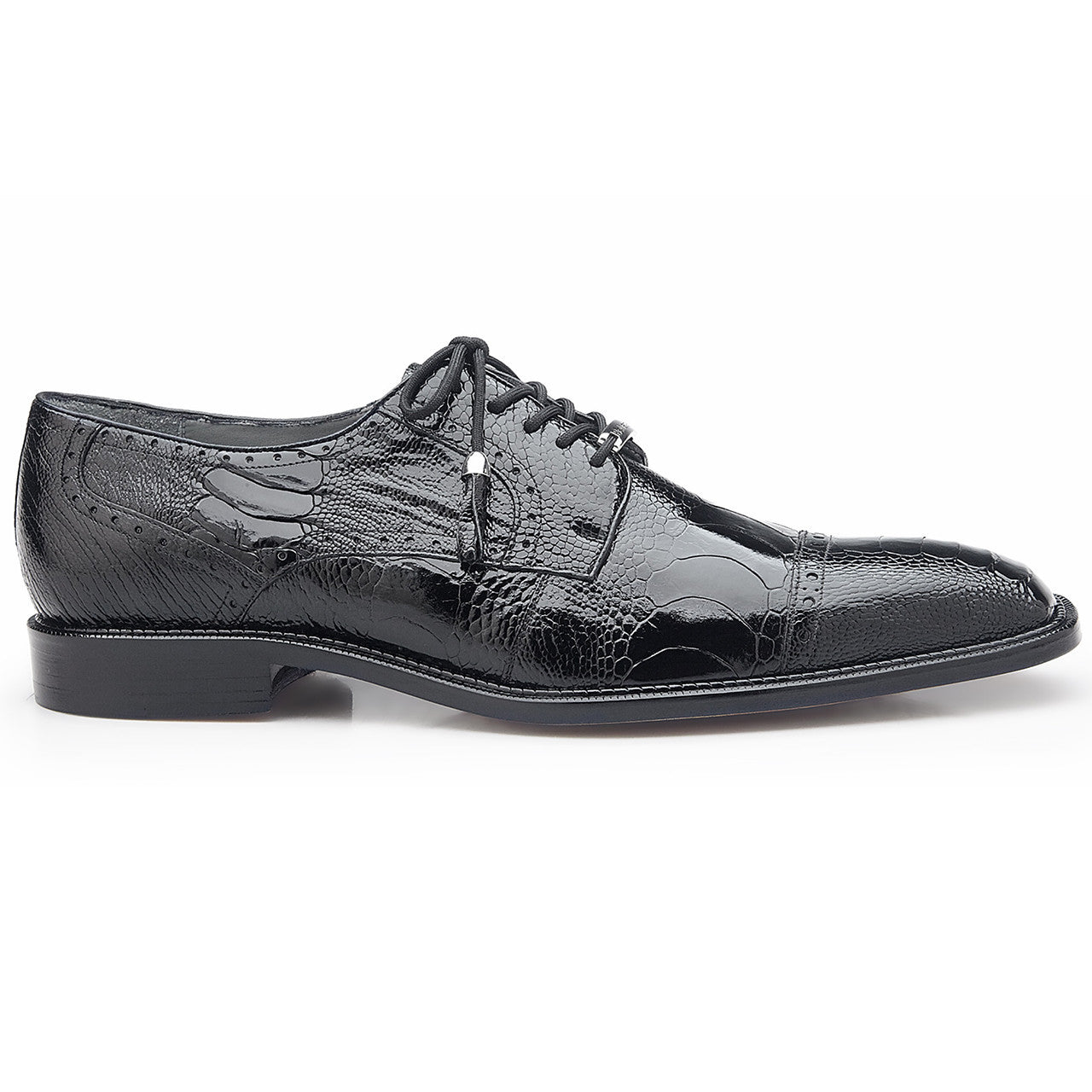 Belvedere Batta Black Men's Genuine Ostrich Cap Toe Lace Up Shoes