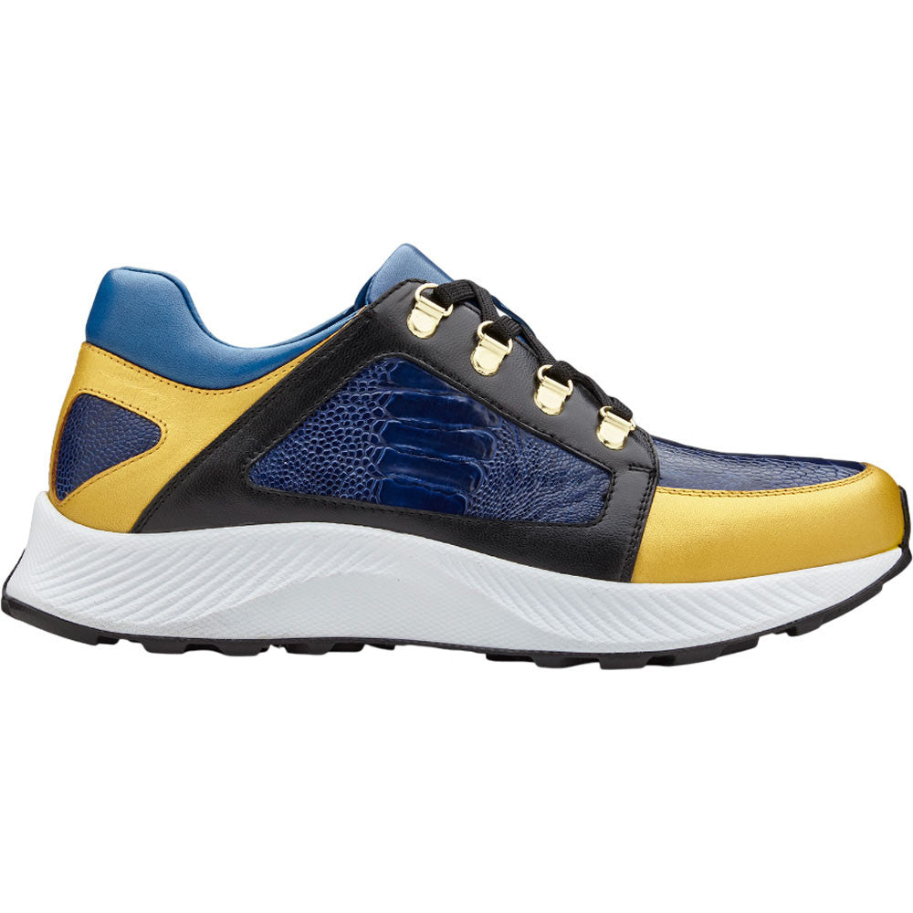 Belvedere Adam Gold/Electric Blue/Black Men’s Genuine Ostrich & Soft Italian Calf Leather Sneakers