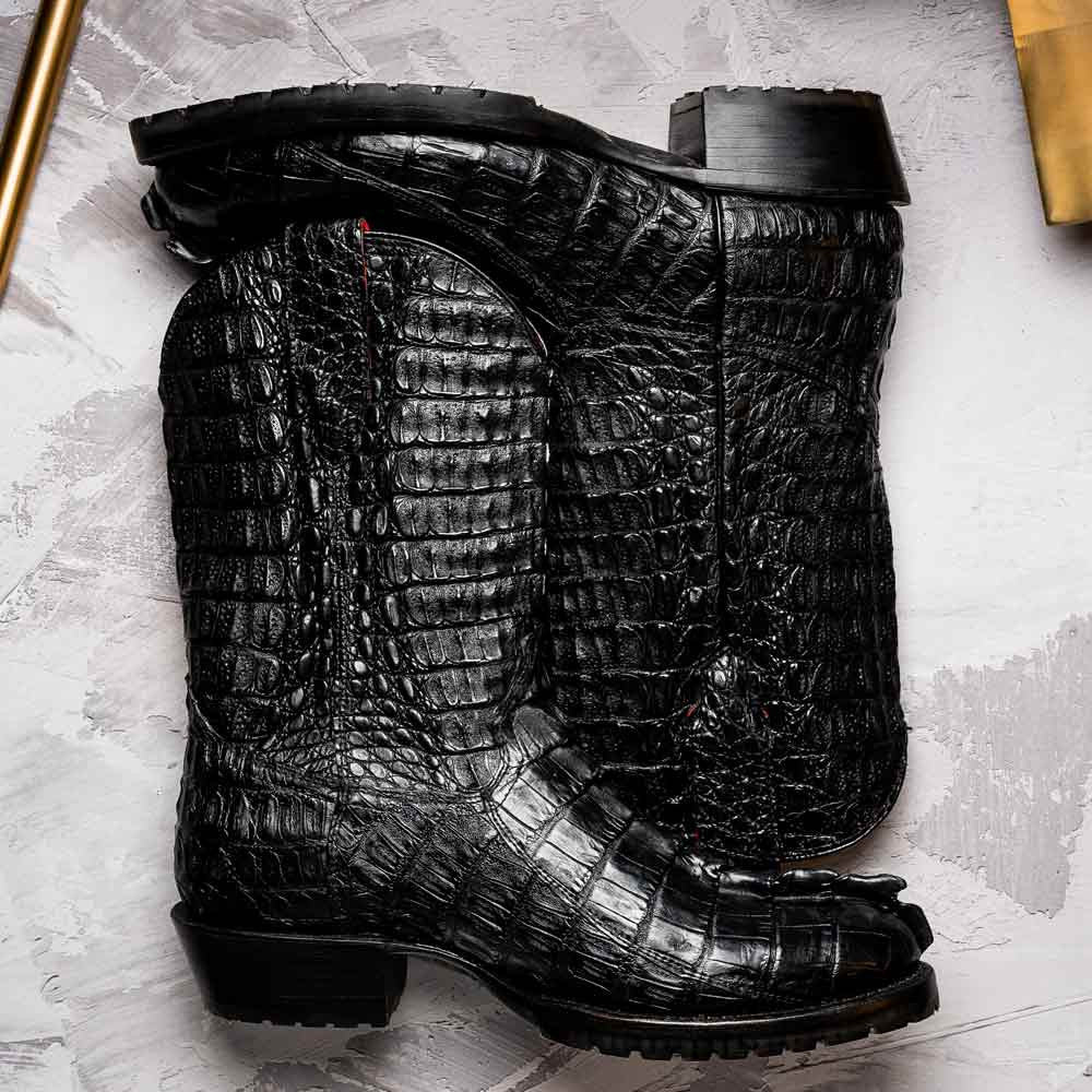 Marlboro Genuine Hornback Caiman Skin Black Cowboy Boot | Marco Di Milano Western Boots