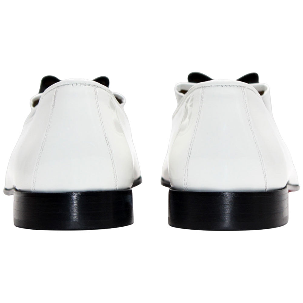 Amalfi White & Black Velvet & Patent Leather Slip on | Duca Bow Dress Loafers