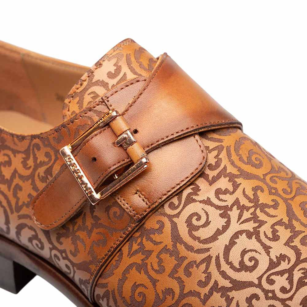 Mezlan Men's Soria Decoratively Embossed Monk Strap in Camel