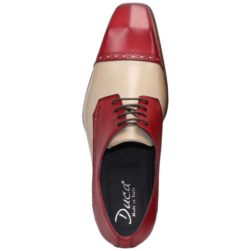 Duca Lombardi Men's Red/Beige Calf-Skin Leather Oxfords Shoes