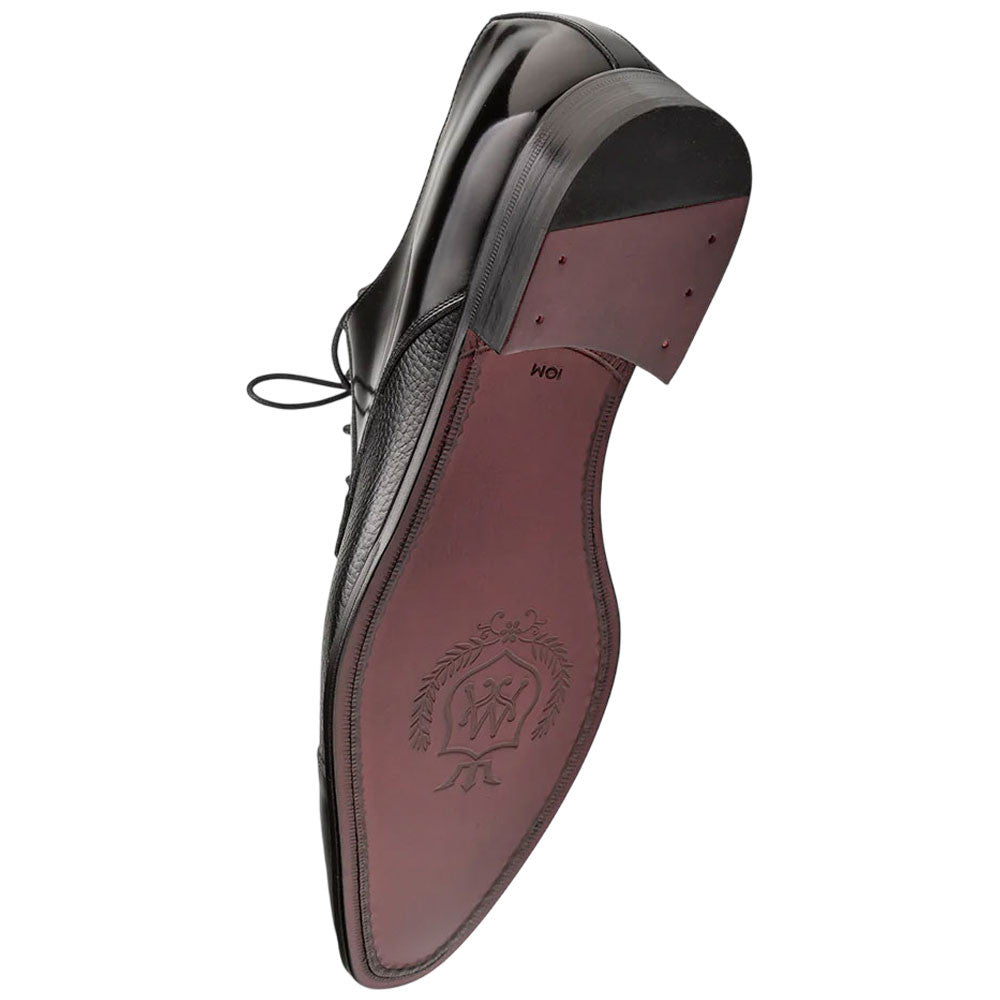 Mezlan Capello Black Hi-Shine & Textured Calfskin Cap Toe Derby - Handmade Spanish Dress Shoe