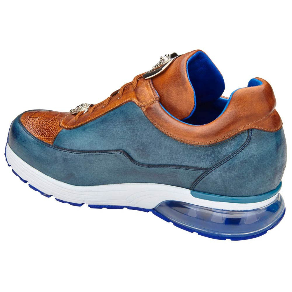 Belvedere Flash Antique Blue Safari/Almond Ostrich & Calfskin Sneakers