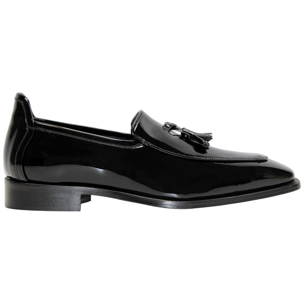 Duca Fano Black Genuine Italian Patent Leather Tassel Loafer Shoes