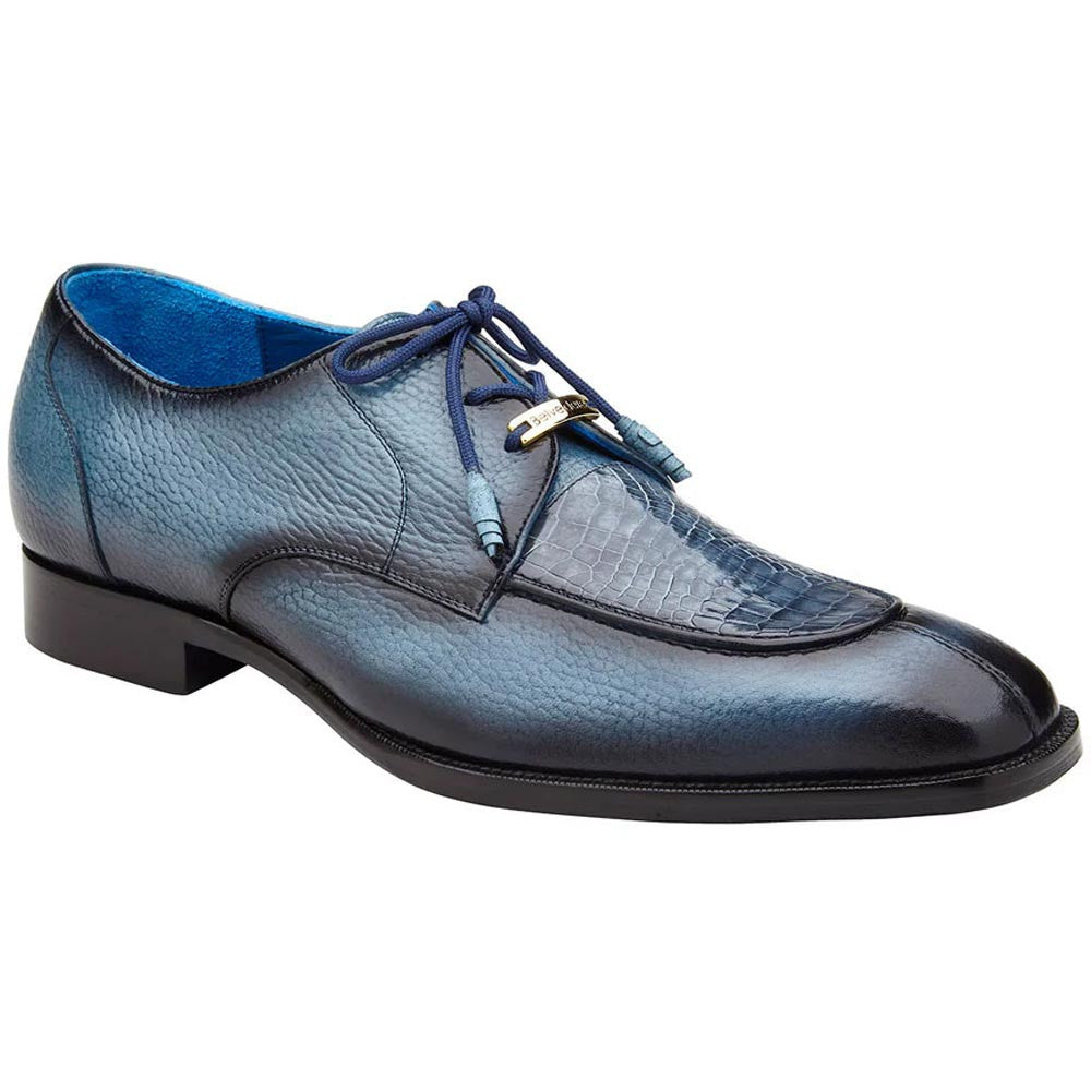 Belvedere Primo Blue Safari Men’s Genuine American Alligator & Pebble Grain Calf Lace-Up Shoes