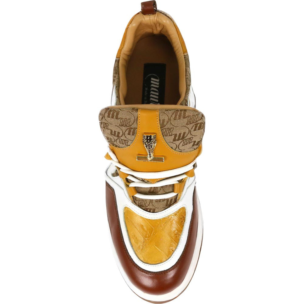 Mauri Abstract Men's Gold / Toffee / White / Beige Exotic Crocodile / Fabric / Nappa Leather Casual Sneaker