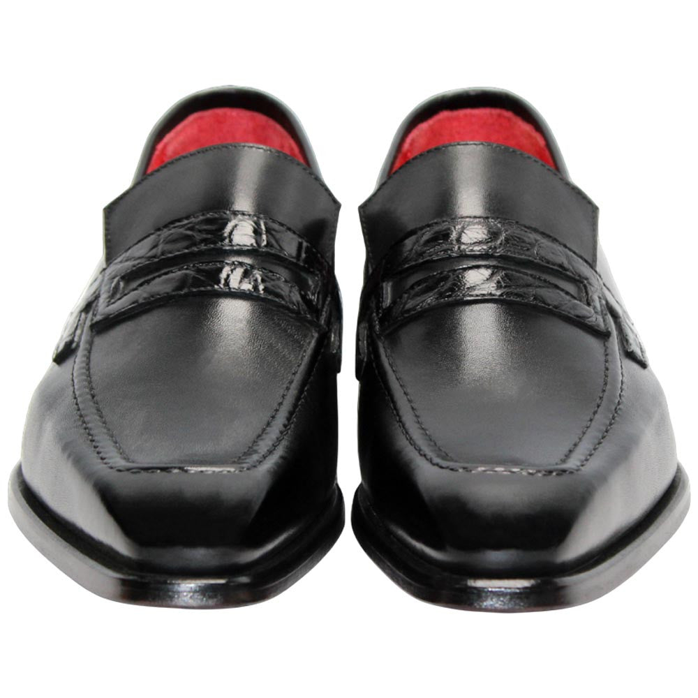 Fennix of Italy Genuine Alligator Skin LIAM Black Dress Loafers (USA Men Size)
