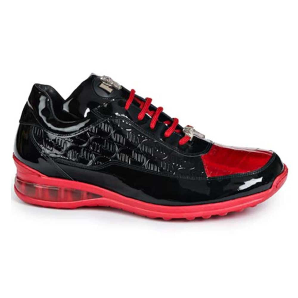 Mauri Bubble Black & Red Baby Crocodile Skin and Patent Leather Men’s Sneaker