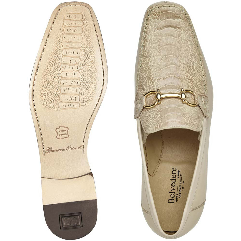 Belvedere Bruno Cream Men's Genuine Ostrich Leg & Italian Calf Loafers