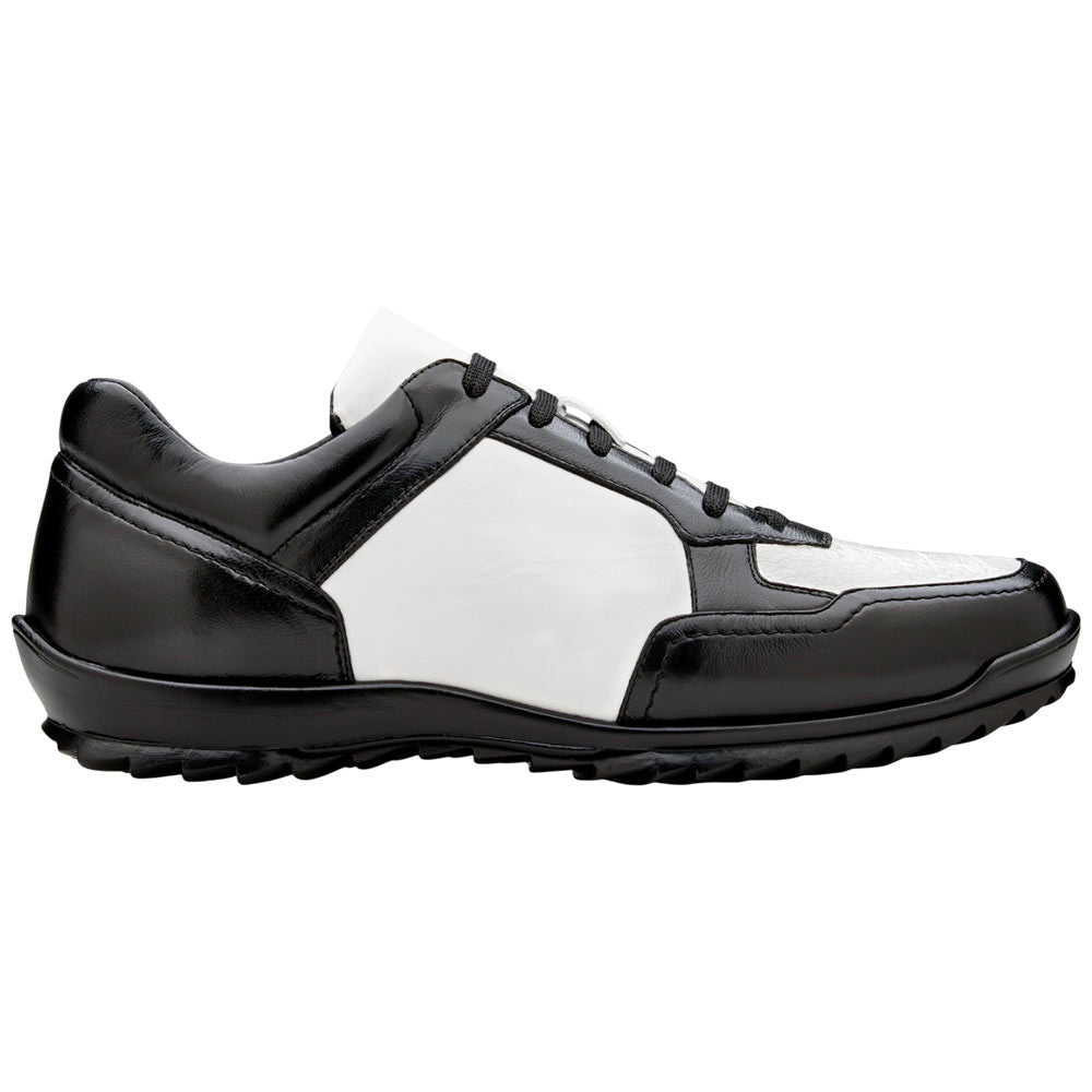 Belvedere Corvo Black & White Genuine Ostrich Leg Casual Sneakers (USA Men Size)