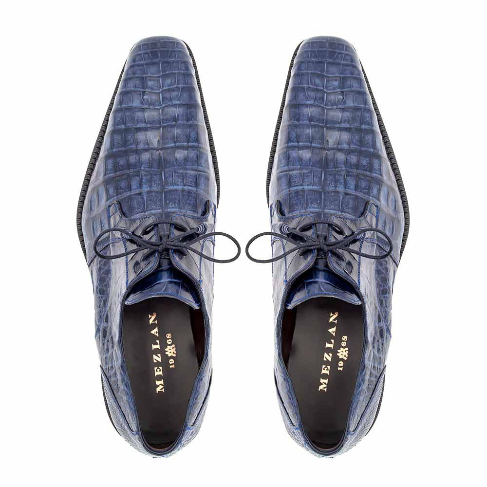 Mezlan of Spain Genuine Crocodile Skin Blue Derby Shoes ANDERSON (USA Men Size)