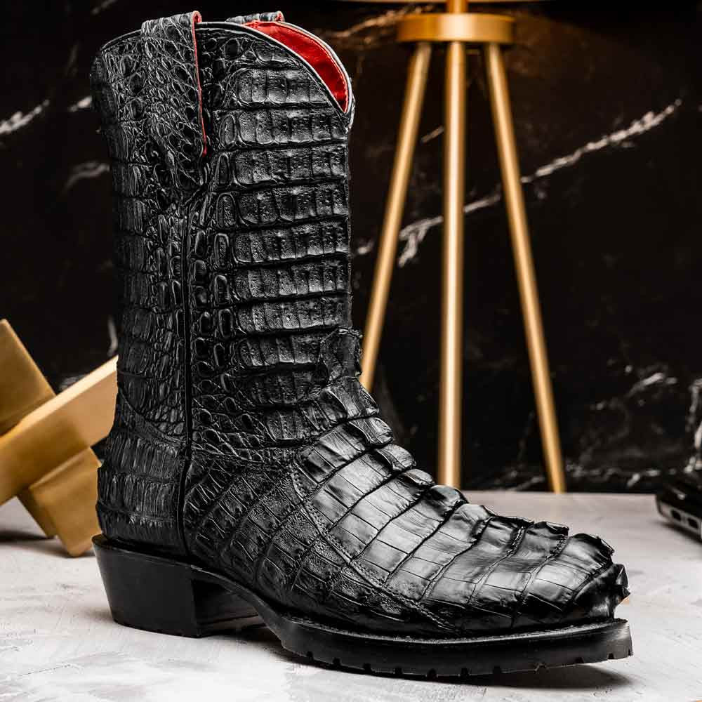 Marlboro Genuine Hornback Caiman Skin Black Cowboy Boot | Marco Di Milano Western Boots