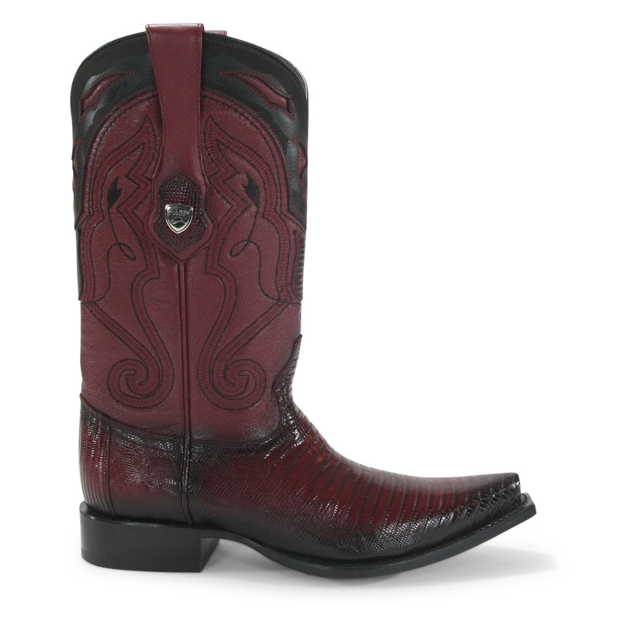 Wild West Burgundy Teju Lizard Snip Toe Boots