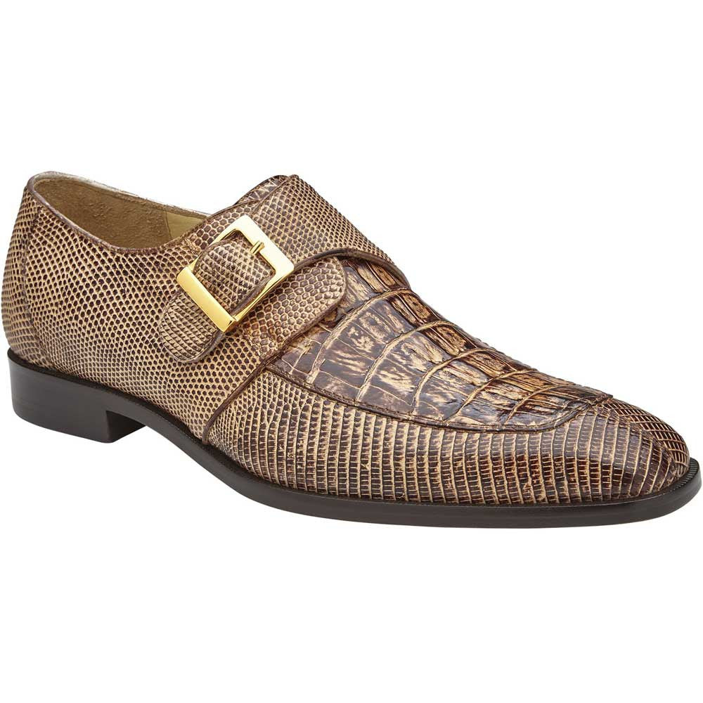 Belvedere Pablo Vintage Espresso Genuine Caiman & Lizard Monk Strap Shoes