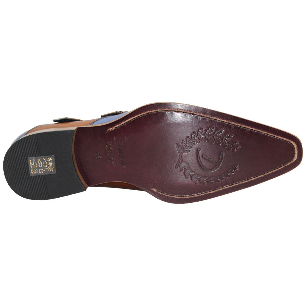 Vergato Light Blue/Cognac Calfskin Leather Monkstraps Oxford | Duca Dress Shoes for Men