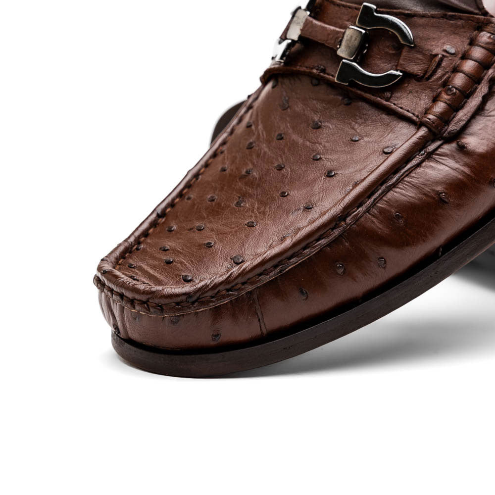 Ferrioni Kango Tabac Men’s Genuine Ostrich Moc Toe Bit Loafers | Marco Di Milano
