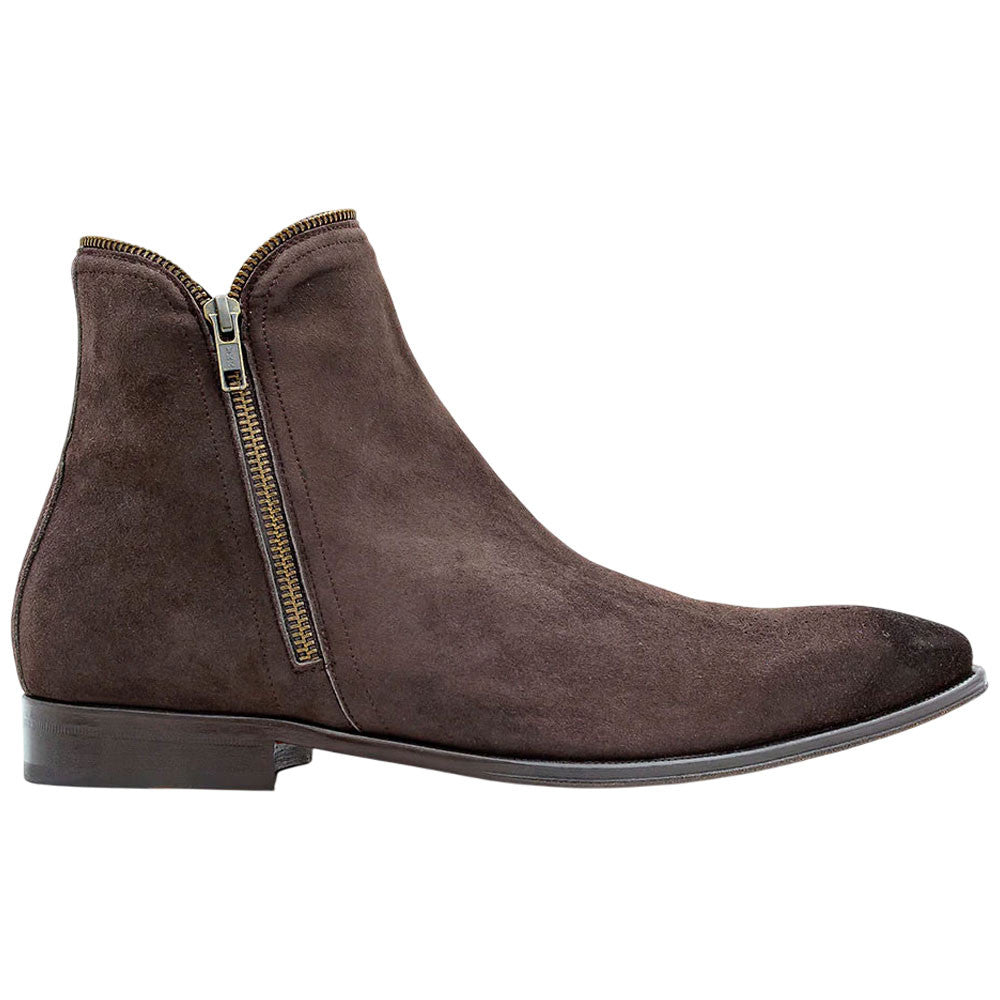 Moretti Brown Suede Medallion Toe Fashion Zipper Boot | Mezlan Dress Boots