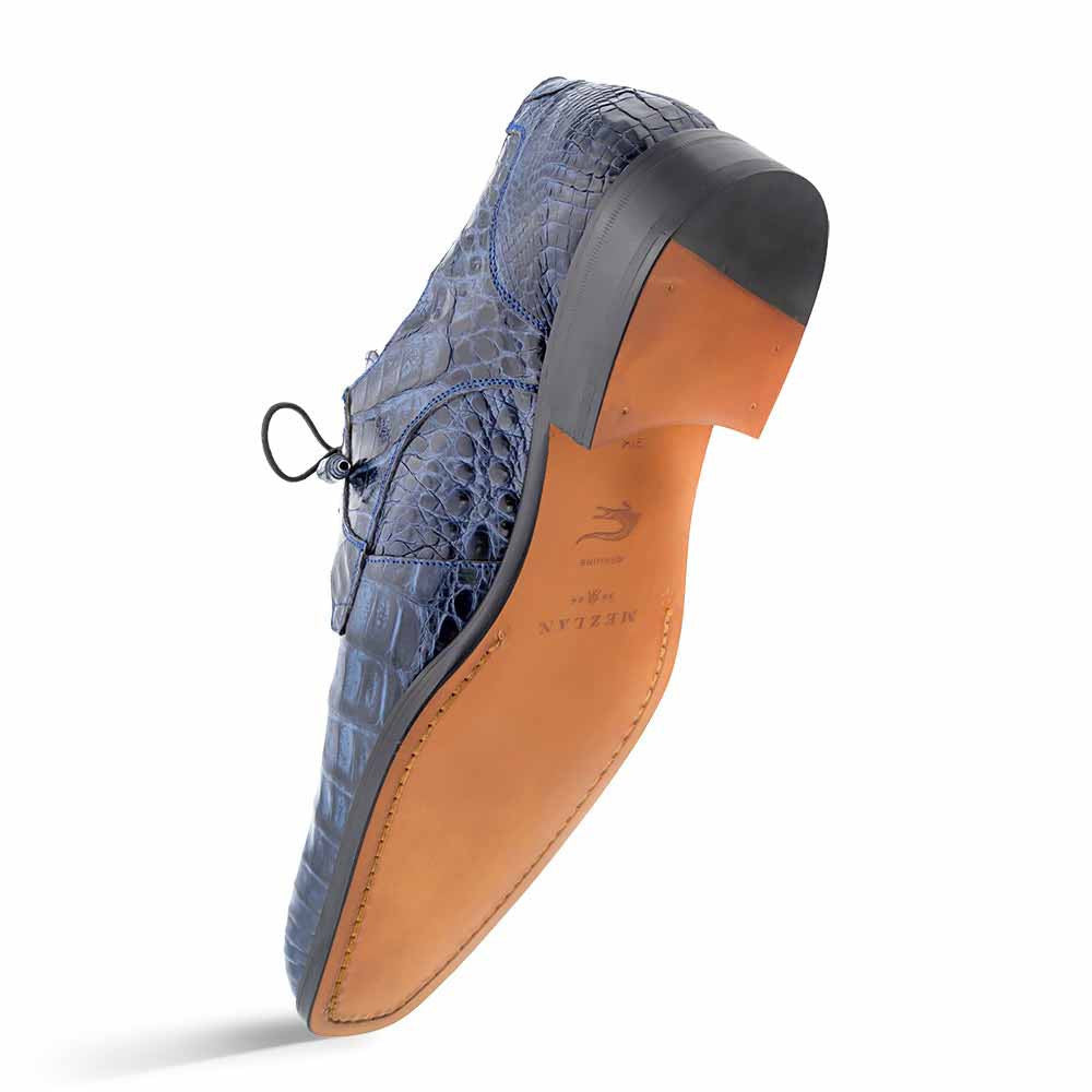 Mezlan Anderson Blue Genuine Crocodile Lace-Up - Handmade Spanish Exotic Blucher Dress Shoe