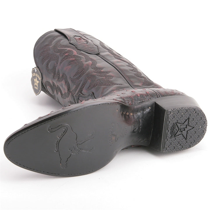 Los Altos Black Cherry Round Toe Genuine Ostrich Skin Boots